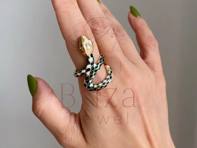 Ring Snake Gold with Enamel Serpent Adjustable | Briza Jewel