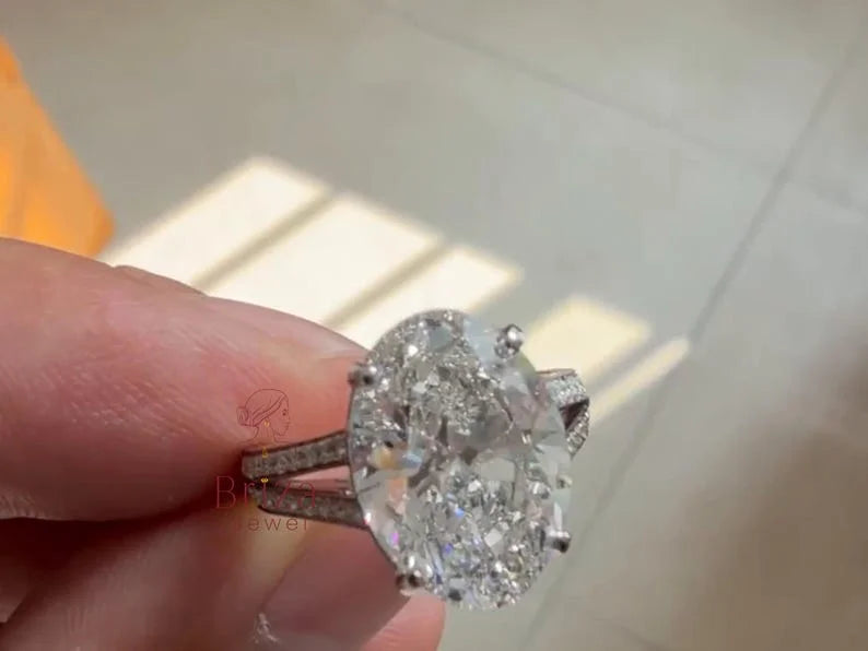 Pave Band Engagement Ring - Oval Moissanite | Briza Jewel