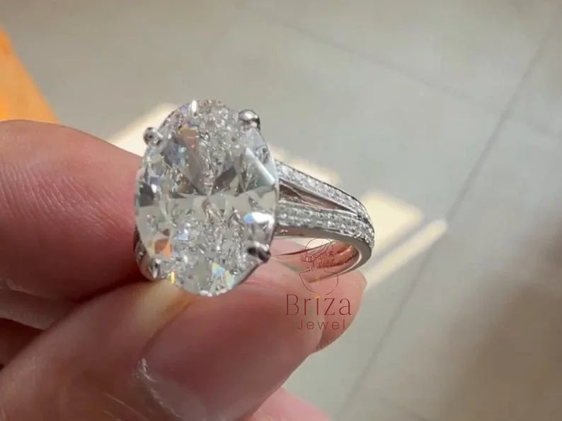 Pave Band Engagement Ring - Oval Moissanite | Briza Jewel