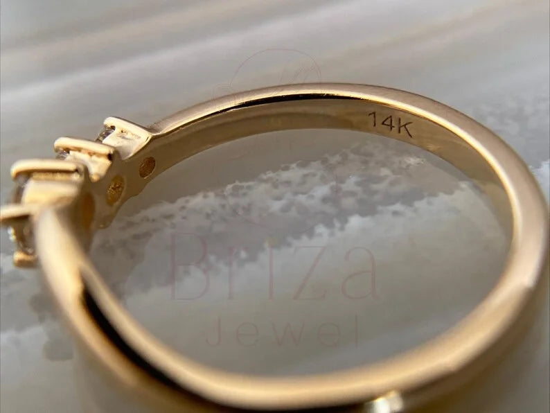 3 Stone Wedding Ring - 14K Gold Diamond Minimalist | Briza Jewel