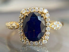 Blue Sapphire Wedding Band - Lab Grown Gold Diamond Halo Ring | Briza Jewel