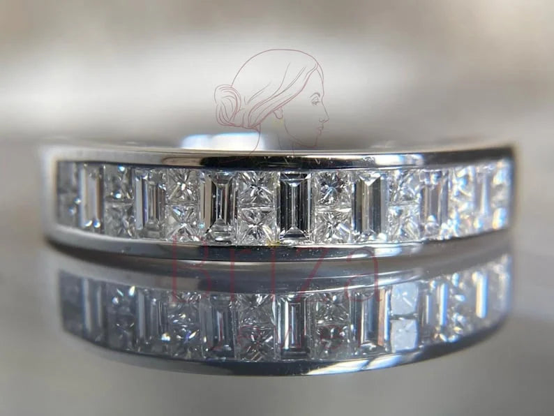 Baguette Diamond Band - White Gold Princess Eternity Ring | Briza Jewel