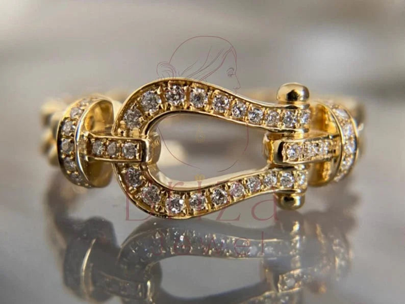 Yellow gold engagement band - Lab Grown 14k Gold Diamond Pave Ring | Briza Jewel