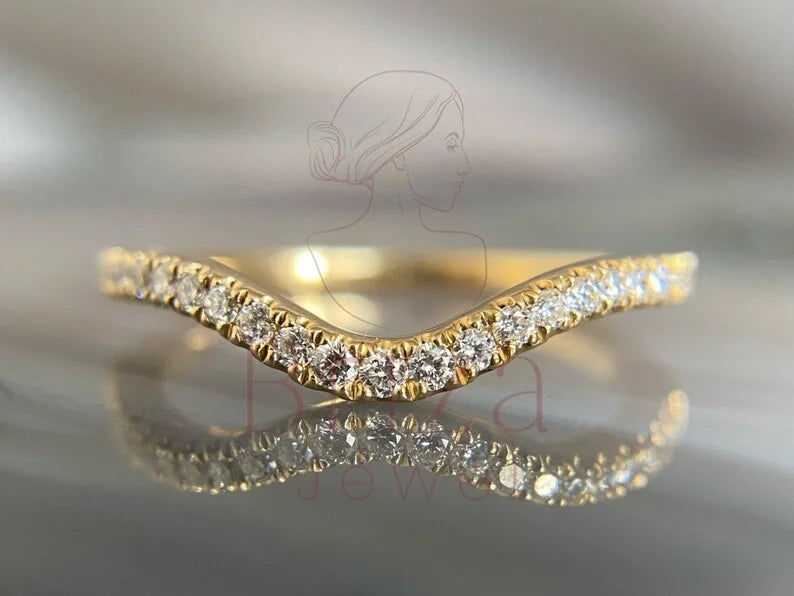 Chevron Diamond Wedding Band - Lab Grown Gold Ring | Briza Jewel