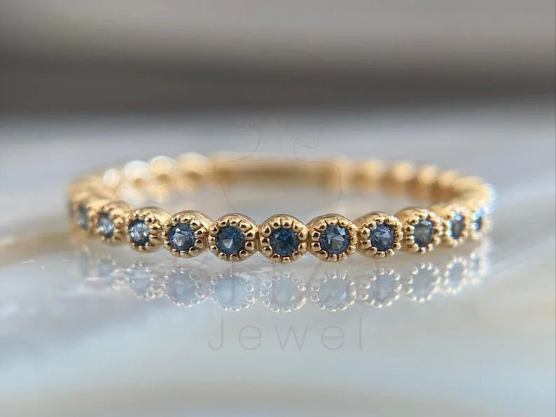 Blue Sapphire Eternity Band - 18K Gold Ring | Briza Jewel