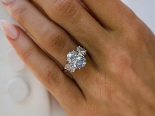 3 Stone Oval Engagement Ring - White Gold Diamond Three Stone | Briza Jewel
