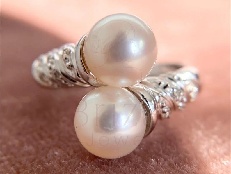 Pearl Silver Ring with Double Pearl Elegant Style | Briza Jewel