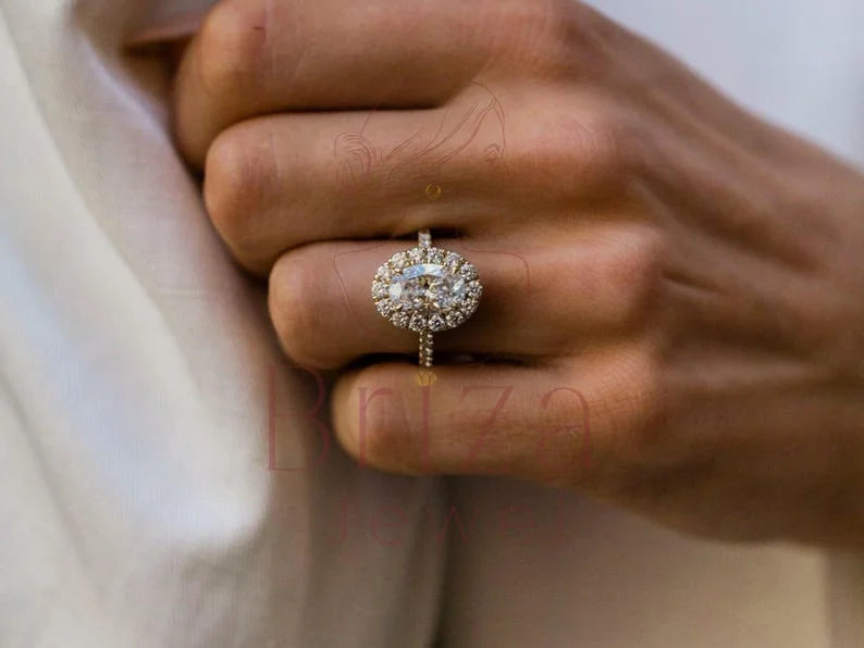 Hidden Halo Oval Engagement Ring - 18K Yellow Gold Diamond | Briza Jewel