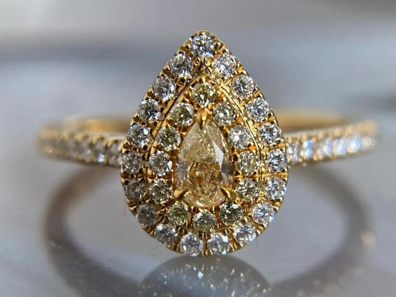 Pear Cut Diamond Halo Ring in Gold Luxury Engagement Ring | Briza Jewel