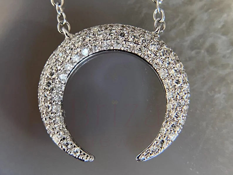crescent moon pendant in White Gold | Briza Jewel
