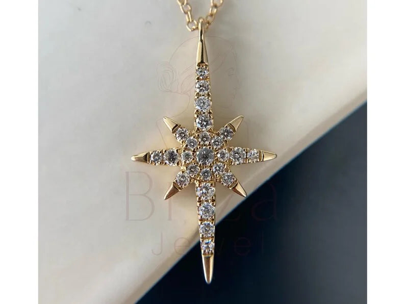 Diamond Star Pendant - Yellow Gold Necklace | Briza Jewel