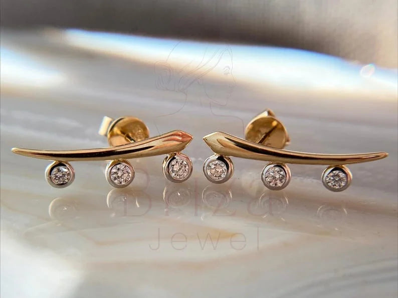 Lab Grown Diamond Earrings - Modern Curved Design | Briza Jewel