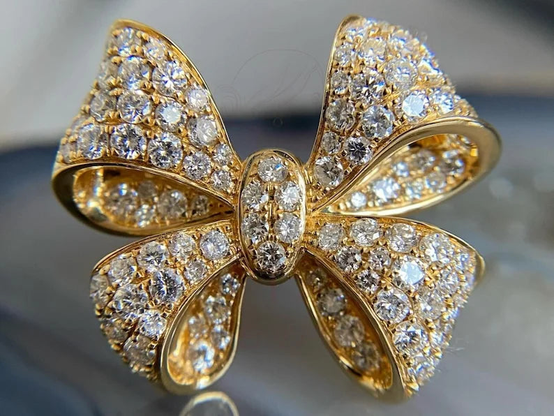 Gold Diamond Bow Ring | Briza Jewel