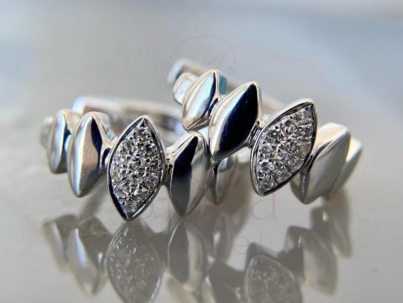 White Gold Diamond Stud Earrings – Modern Leaf Cluster Design | Briza Jewel