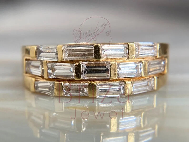 Gold Baguette Diamond Band - Lab Grown Ring | Briza Jewel