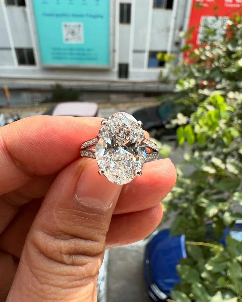 Pave Band Engagement Ring - Oval Moissanite | Briza Jewel