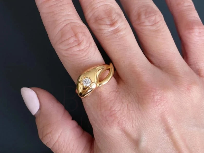 Yellow Gold Snake Ring - Modern Diamond Serpent Ring | Briza Jewel
