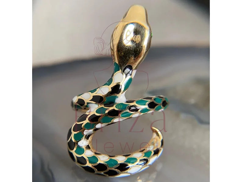Ring Snake Gold with Enamel Serpent Adjustable | Briza Jewel