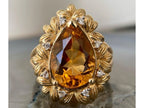 Pear Cut Citrine Ring - Yellow Gold Diamond Vintage | Briza Jewel
