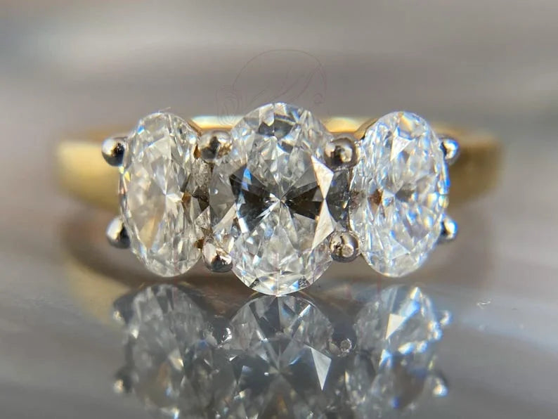 Three Stone Oval Engagement Ring - Gold | Briza Jewel