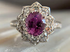 Pink Sapphire Band - Diamond Halo Ring | Briza Jewel