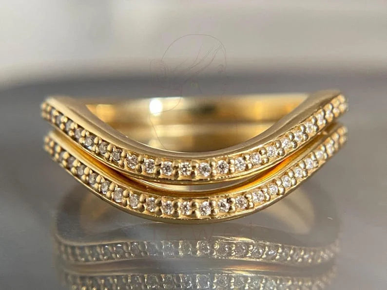 Curved Wedding Band - Diamond Pave Rings | Briza Jewel