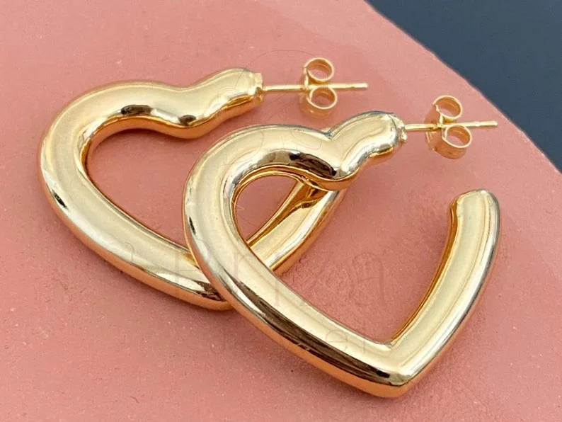 Gold Heart Hoop Earrings - Minimalist | Briza Jewel