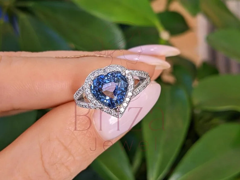 Blue Heart Diamond Ring - Halo | Briza Jewel