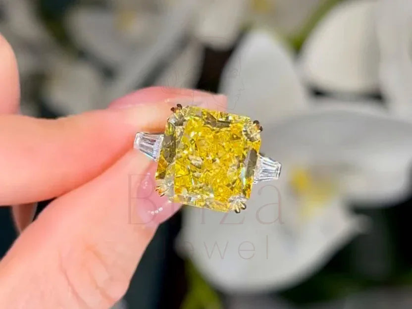 Cushion Cut Yellow Diamond Ring - Lab Grown | Briza Jewel