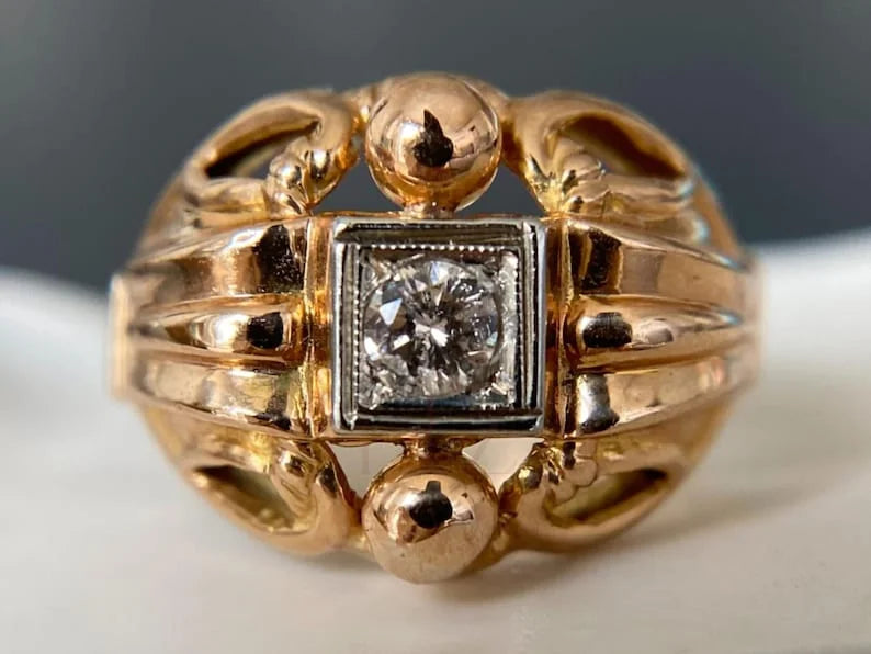 Vintage Round Diamond Ring - Yellow Gold | Briza Jewel