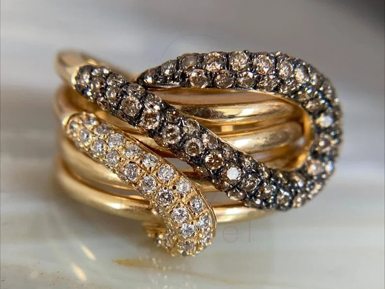 Gold Diamond Crossover Ring | Briza Jewel