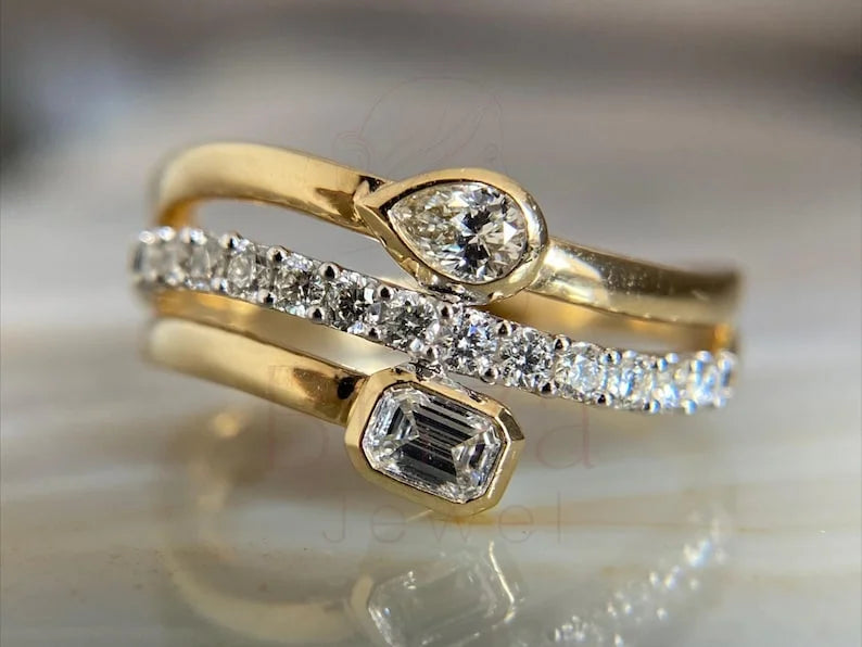 Toi Et Moi Moissanite Ring - Gold Emerald Cut | Briza Jewel