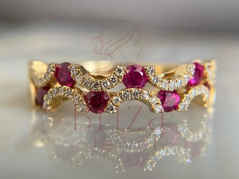 Vintage Ruby Engagement Ring - 14k Gold Diamond | Briza Jewel