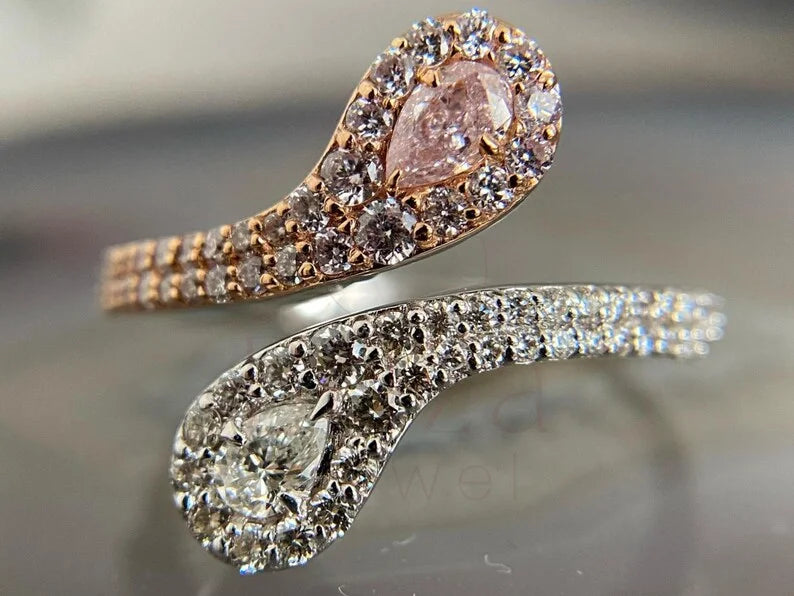 Pear Cut Toi Et Moi Ring, Pink & White Diamond Ring | Briza Jewel