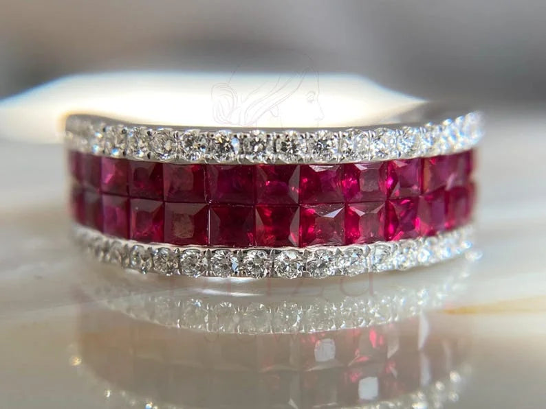 Ruby Wedding Band - Diamond Ring | Briza Jewel