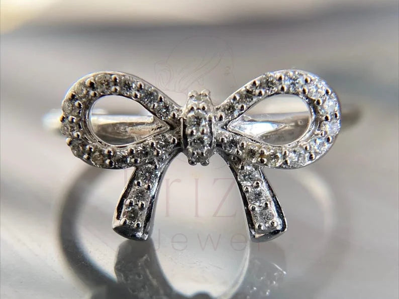 Diamond Bow Ring - 18K White Gold | Briza Jewel