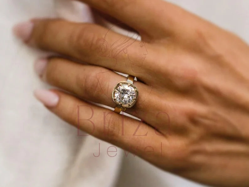 Cushion Cut Wedding Ring - Lab Grown Yellow Gold Diamond Solitaire | Briza Jewel