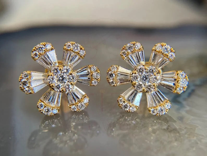Diamond Flower Earrings - Gold | Briza Jewel