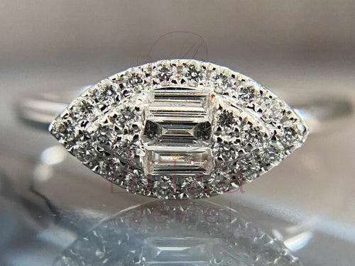 Baguette Ring Band - Lab Grown 14K White Gold Marquise Diamond Cluster | Briza Jewel