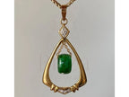 Green Jade and Diamond Pendant - Gold Vintage Necklace | Briza Jewel