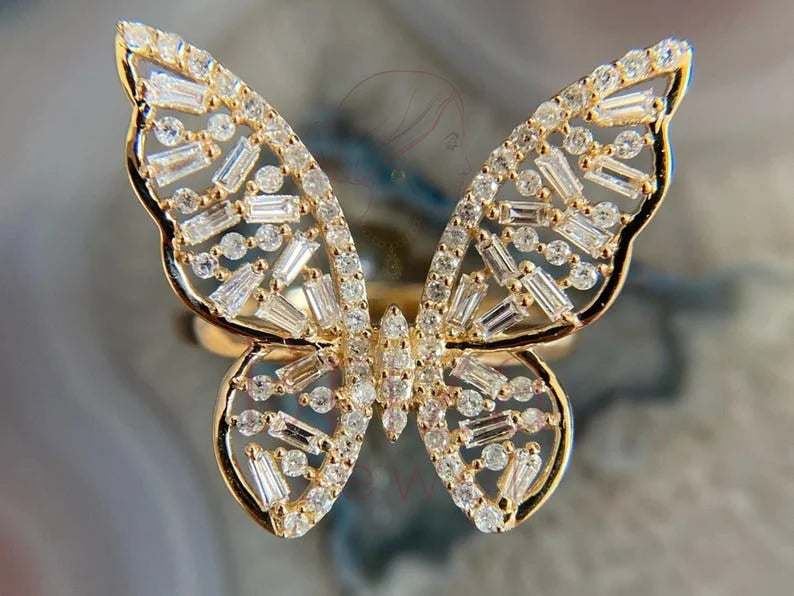 Butterfly Engagement Ring - Gold Baguette Diamond | Briza Jewel