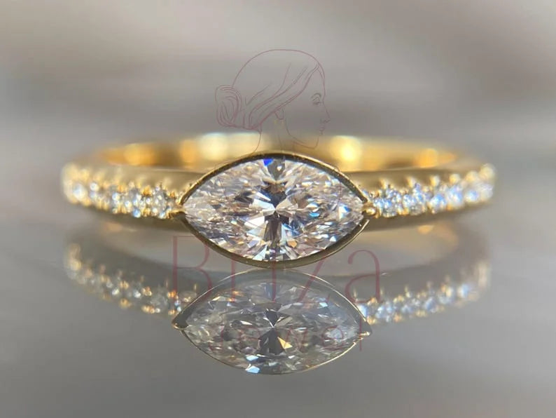 Marquise Cut Diamond Ring - Yellow Gold Pave | Briza Jewel