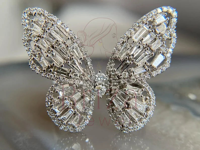 Butterfly Diamond Ring - Lab Grown White Gold Baguette | Briza Jewel