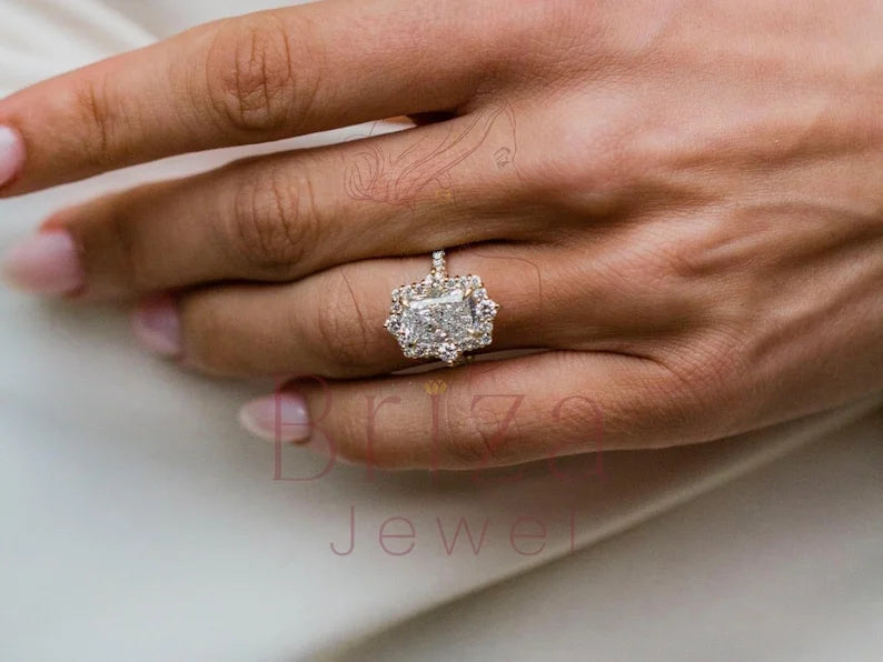 Radiant Cut Wedding Ring - Lab Grown Diamond Halo | Briza Jewel