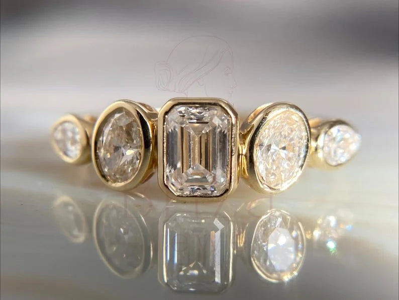 Emerald Cut Bezel Engagement Ring - 18K Yellow Gold Diamond | Briza Jewel