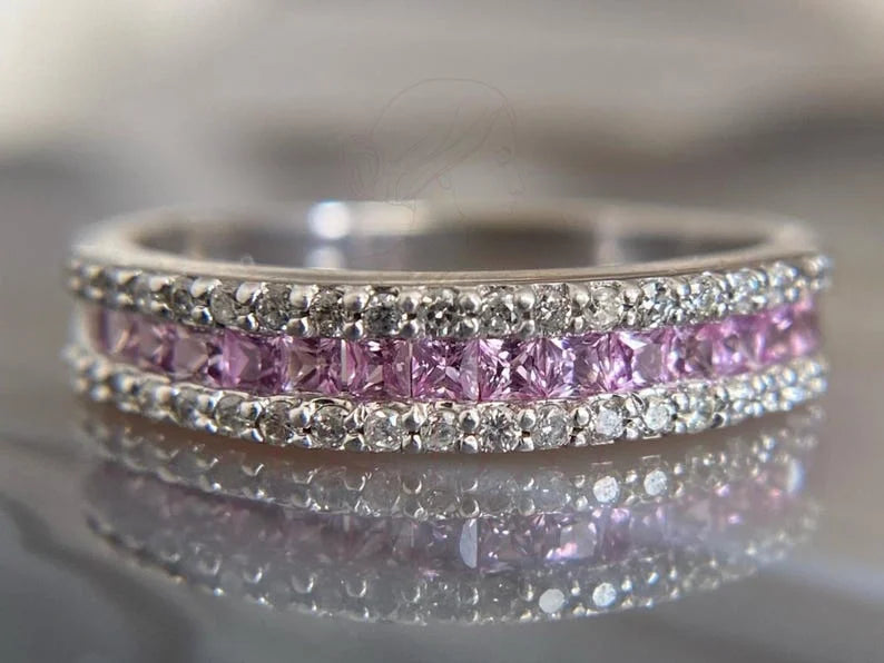 Pink Sapphire Diamond Band | Briza Jewel