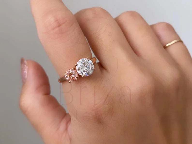 Two Stone Diamond Ring - Yellow Gold Toi et Moi Ring | Briza Jewel