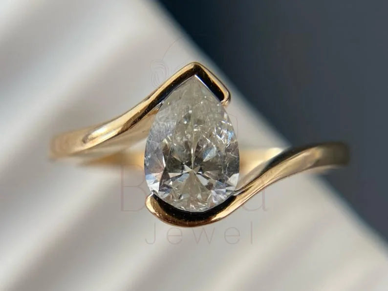 Pear Cut Diamond Ring – Modern Gold Engagement Bridal Ring | Briza Jewel