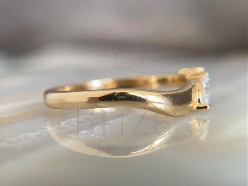 Three Stone Wedding Ring - Lab Grown 14K Gold Marquise Diamond | Briza Jewel