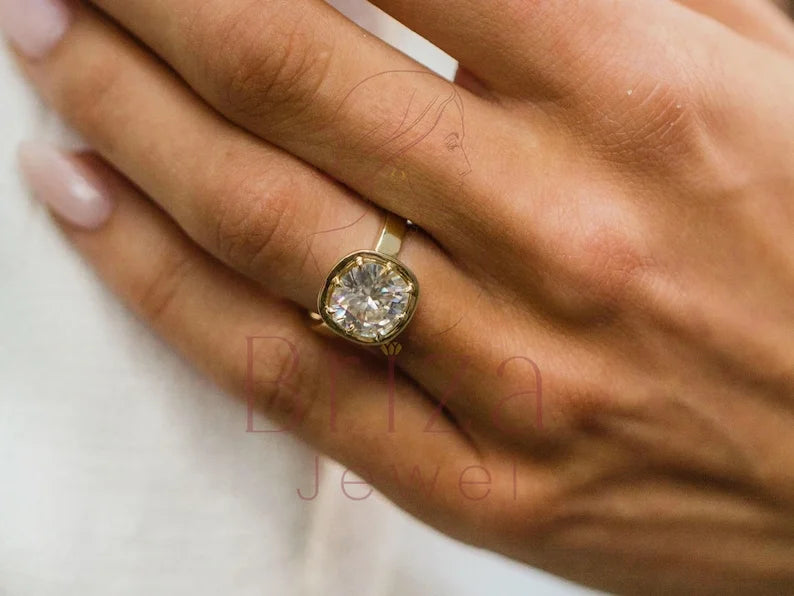 Cushion Cut Wedding Ring - Lab Grown Yellow Gold Diamond Solitaire | Briza Jewel
